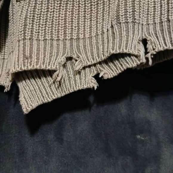 Vintage Havana Women's Gray Cable Knit Frayed Hoodie Sweater Fall Oversize Small - Picture 5 of 7